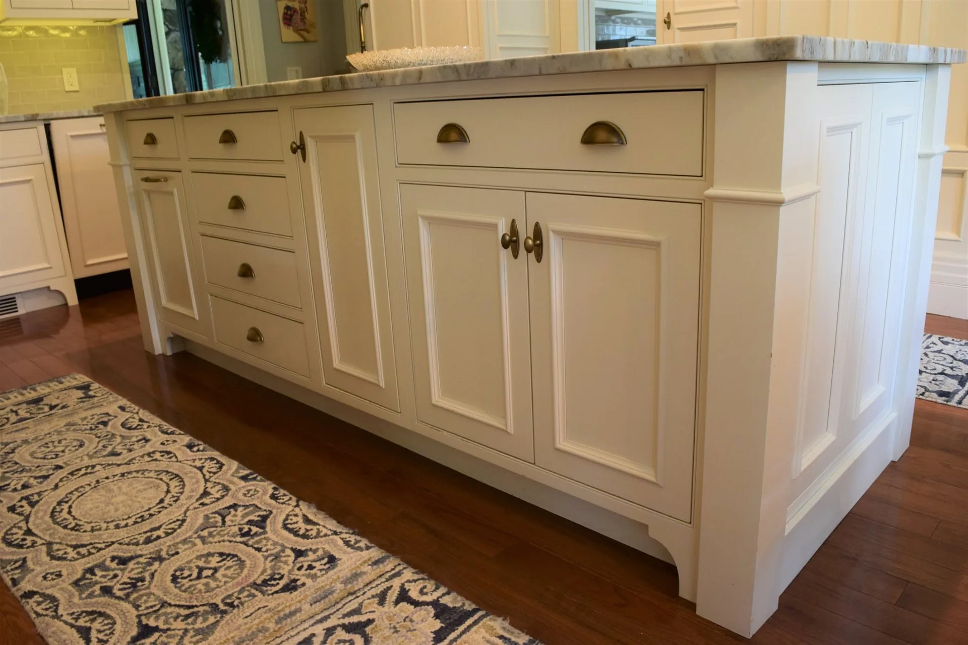 Kitchen island storage detail in Concord, New Hampshire